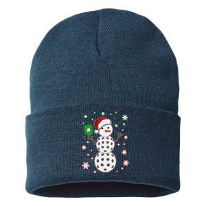 Christmas Winter Time Pickleball Snowman Sustainable Knit Beanie