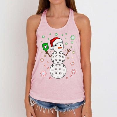 Christmas Winter Time Pickleball Snowman Women's Knotted Racerback Tank