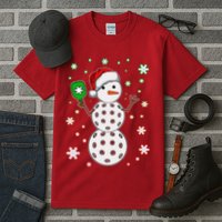 Christmas Winter Time Pickleball Snowman Tall T-Shirt