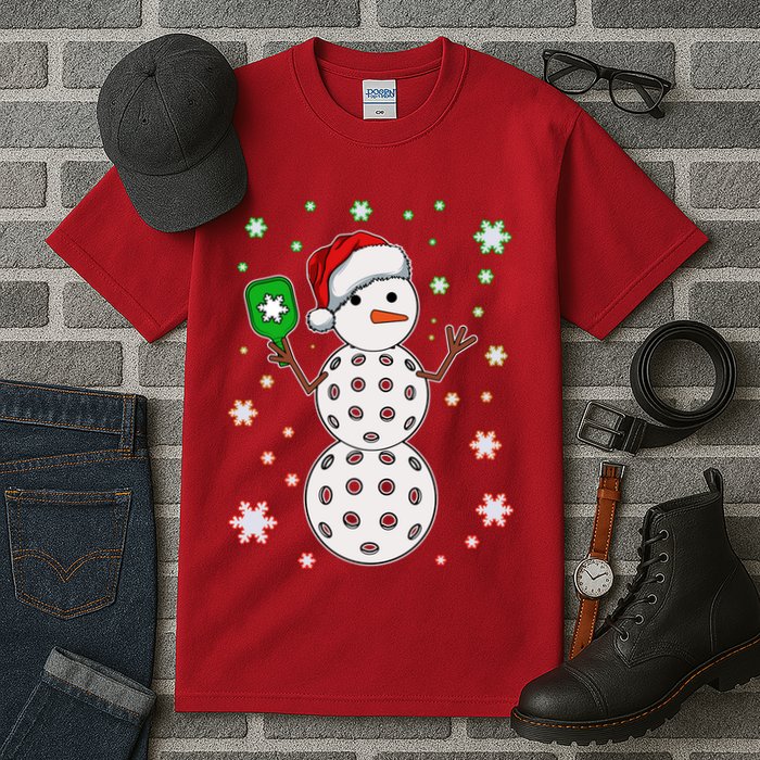 Christmas Winter Time Pickleball Snowman Tall T-Shirt