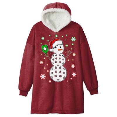 Christmas Winter Time Pickleball Snowman Hooded Wearable Blanket