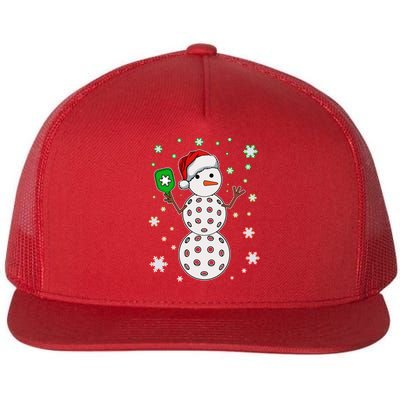 Christmas Winter Time Pickleball Snowman Flat Bill Trucker Hat