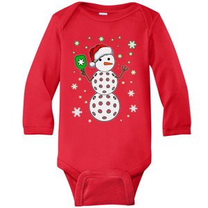 Christmas Winter Time Pickleball Snowman Baby Long Sleeve Bodysuit