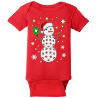 Christmas Winter Time Pickleball Snowman Baby Bodysuit