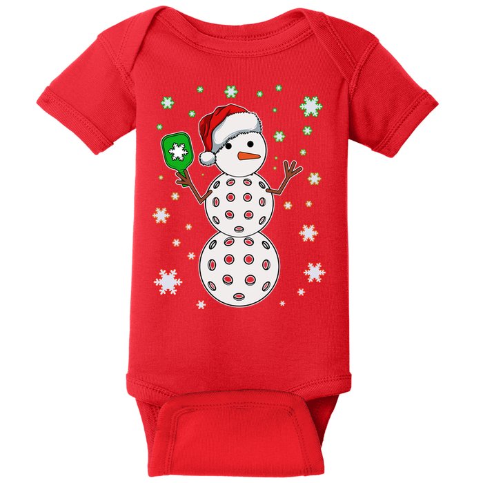 Christmas Winter Time Pickleball Snowman Baby Bodysuit