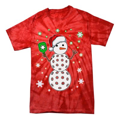 Christmas Winter Time Pickleball Snowman Tie-Dye T-Shirt
