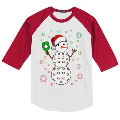 Christmas Winter Time Pickleball Snowman Kids Colorblock Raglan Jersey