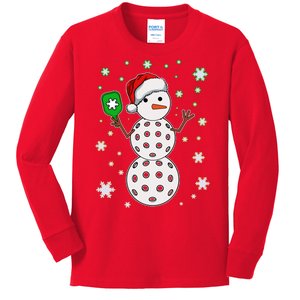 Christmas Winter Time Pickleball Snowman Kids Long Sleeve Shirt