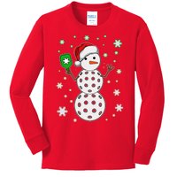 Christmas Winter Time Pickleball Snowman Kids Long Sleeve Shirt