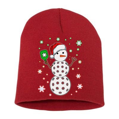 Christmas Winter Time Pickleball Snowman Short Acrylic Beanie