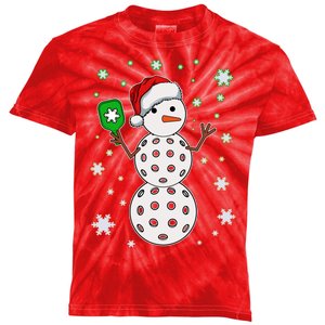 Christmas Winter Time Pickleball Snowman Kids Tie-Dye T-Shirt