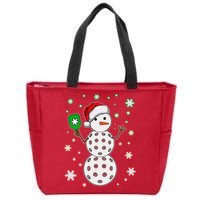 Christmas Winter Time Pickleball Snowman Zip Tote Bag