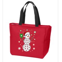 Christmas Winter Time Pickleball Snowman Zip Tote Bag