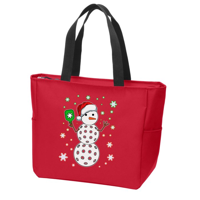 Christmas Winter Time Pickleball Snowman Zip Tote Bag