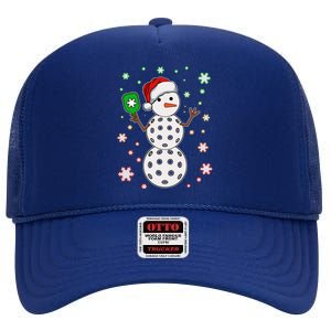 Christmas Winter Time Pickleball Snowman High Crown Mesh Back Trucker Hat