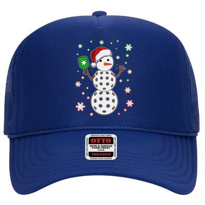 Christmas Winter Time Pickleball Snowman High Crown Mesh Back Trucker Hat