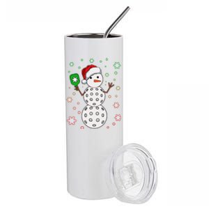 Christmas Winter Time Pickleball Snowman Stainless Steel Tumbler