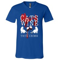 Cats Wine True Crime Shows Lover Gift Idea Cat Mom Cat Dad Gift V-Neck T-Shirt