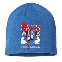 Cats Wine True Crime Shows Lover Gift Idea Cat Mom Cat Dad Gift Sustainable Beanie