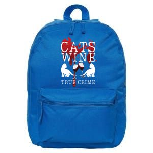 Cats Wine True Crime Shows Lover Gift Idea Cat Mom Cat Dad Gift 16 in Basic Backpack