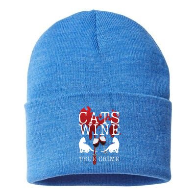 Cats Wine True Crime Shows Lover Gift Idea Cat Mom Cat Dad Gift Sustainable Knit Beanie