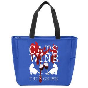 Cats Wine True Crime Shows Lover Gift Idea Cat Mom Cat Dad Gift Zip Tote Bag