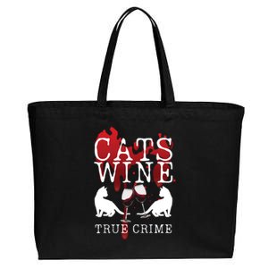 Cats Wine True Crime Shows Lover Gift Idea Cat Mom Cat Dad Gift Cotton Canvas Jumbo Tote