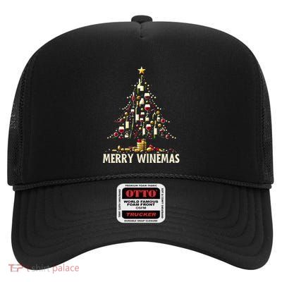Christmas Wine Tree Merry Winemas Funny Alcohol Ing Pun Meaningful Gift High Crown Mesh Back Trucker Hat