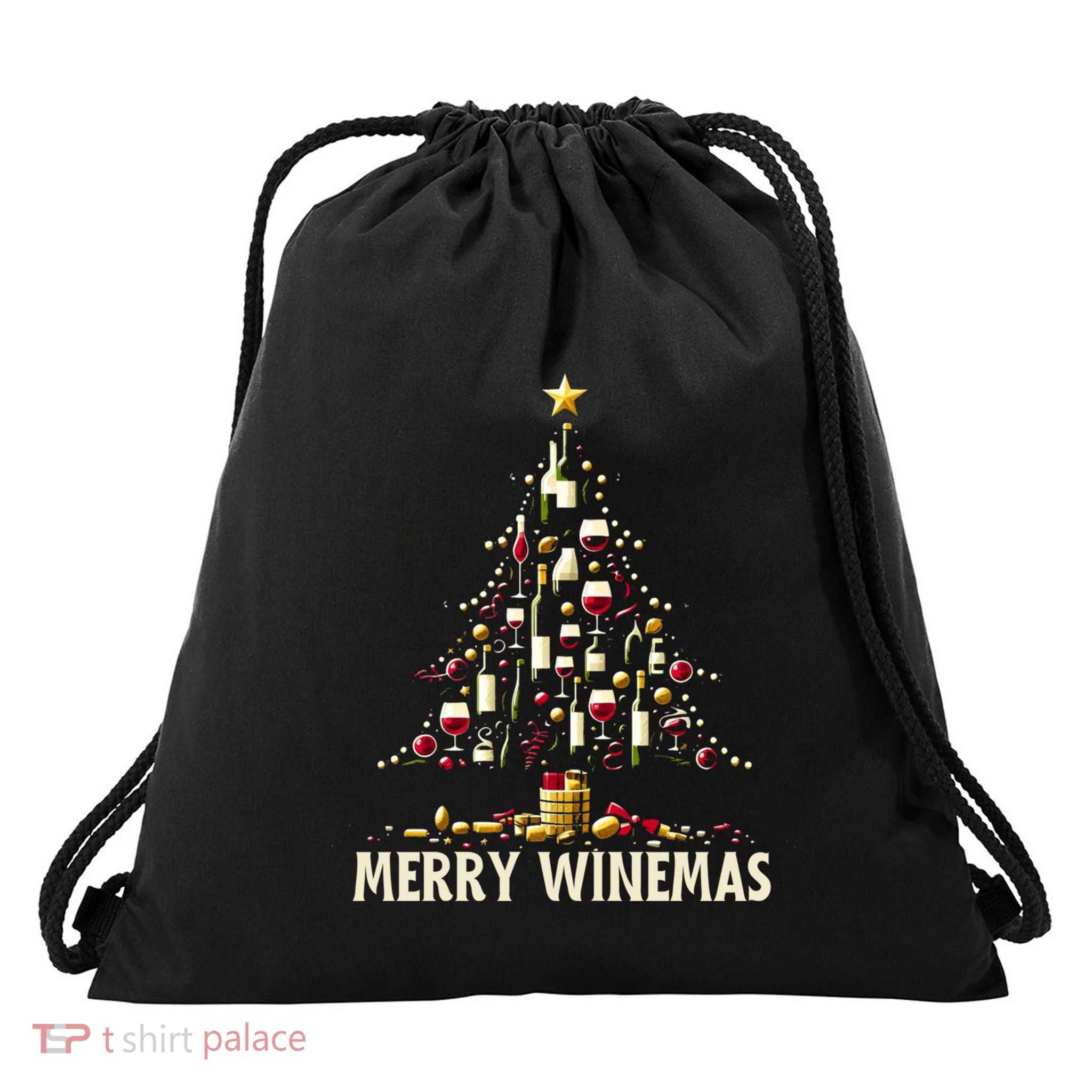 Christmas Wine Tree Merry Winemas Funny Alcohol Ing Pun Meaningful Gift Drawstring Bag