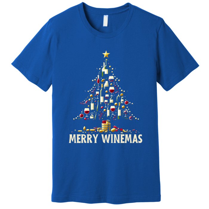 Christmas Wine Tree Merry Winemas Funny Alcohol Ing Pun Meaningful Gift Premium T-Shirt