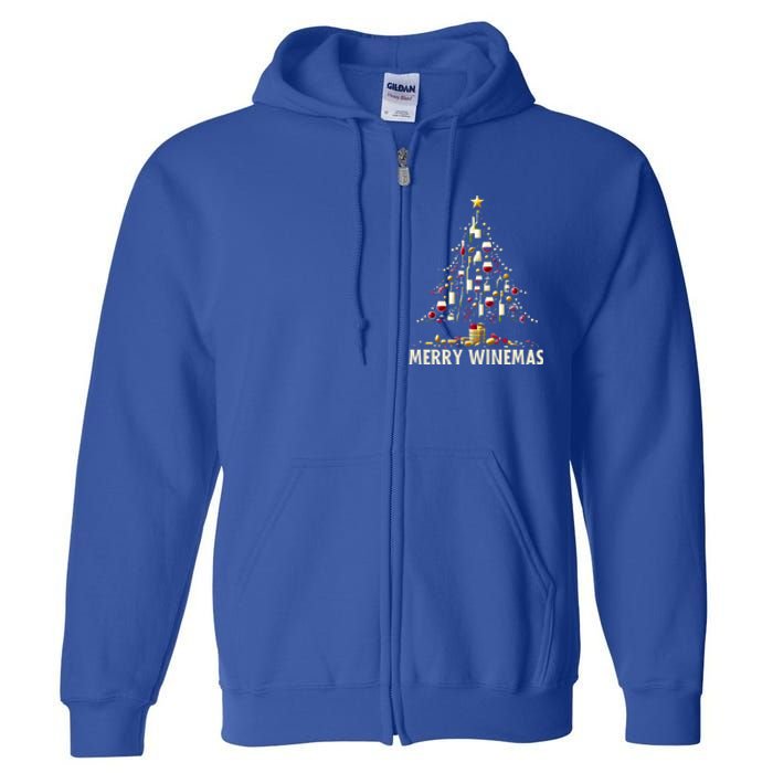 Christmas Wine Tree Merry Winemas Funny Alcohol Ing Pun Meaningful Gift Full Zip Hoodie