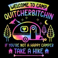 Camper Welcome To Camp Quitcherbitchin Funny Camping Life Stripe Pom Pom Beanie