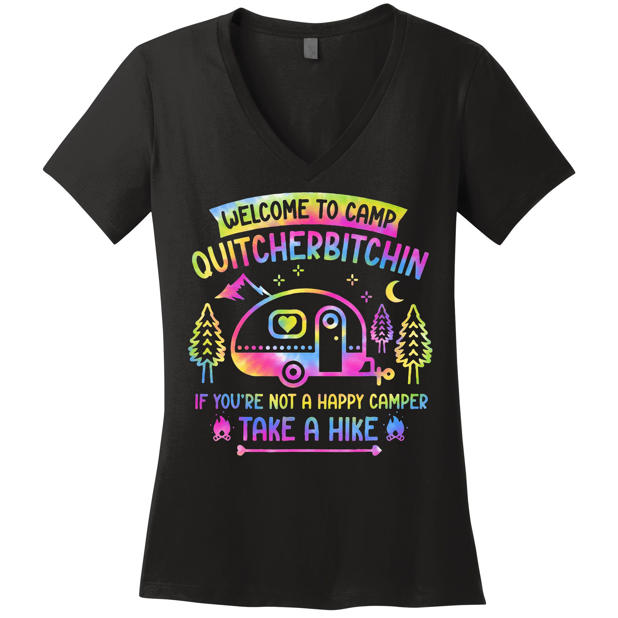 Camper Welcome To Camp Quitcherbitchin Funny Camping Life Women's V-Neck T-Shirt