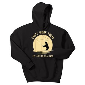 Cant Work Today My Arm Is In A Cast Funny Fly Fishing Kids Hoodie