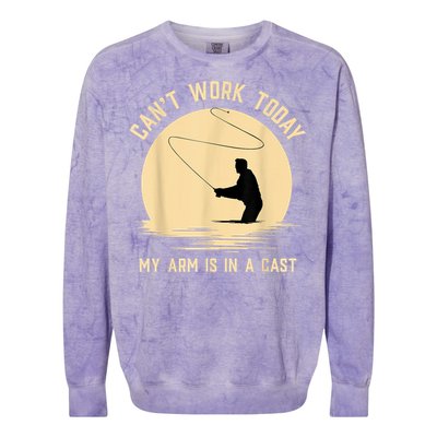 Can't Work Today My Arm Is In A Cast Funny Fly Fishing Colorblast Crewneck Sweatshirt