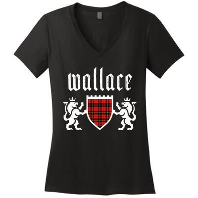 Clan Wallace Tartan Scottish Plaid Wallace Family Women's V-Neck T-Shirt