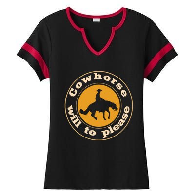 Cowhorse Will To Please. Western Reining Rider Ladies Halftime Notch Neck Tee