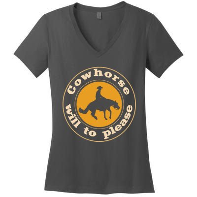 Cowhorse Will To Please. Western Reining Rider Women's V-Neck T-Shirt