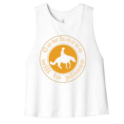 Cowhorse Will To Please. Western Reining Rider Women's Racerback Cropped Tank