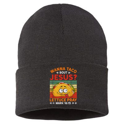 Cute Wanna Taco Bout Jesus Christian Mexican Sustainable Knit Beanie