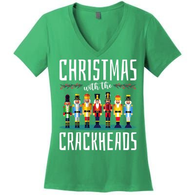 Christmas With The Crackheads Funny Family Ugly Nutcracker Women's V-Neck T-Shirt