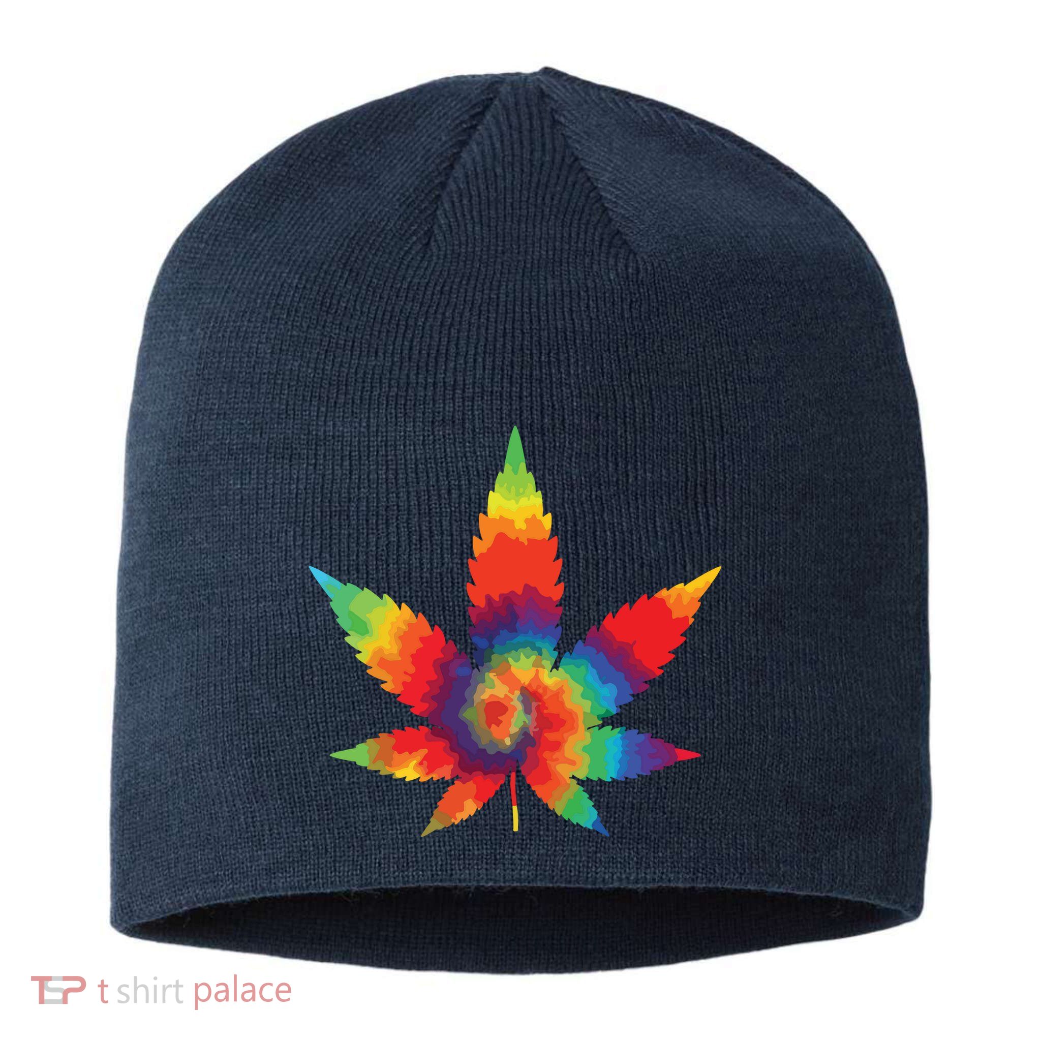 Cannabis Weed Tie Dye Hippie Stoner Gift Sustainable Beanie
