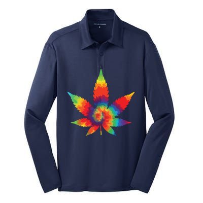 Cannabis Weed Tie Dye Hippie Stoner Gift Silk Touch Performance Long Sleeve Polo