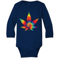 Cannabis Weed Tie Dye Hippie Stoner Gift Baby Long Sleeve Bodysuit