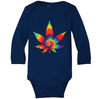 Cannabis Weed Tie Dye Hippie Stoner Gift Baby Long Sleeve Bodysuit