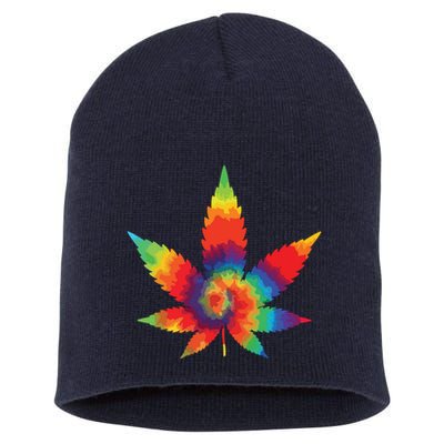 Cannabis Weed Tie Dye Hippie Stoner Gift Short Acrylic Beanie
