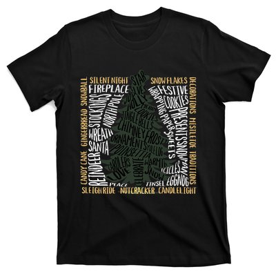 Christmas Words Tree Unique Holiday Design T-Shirt