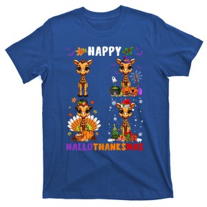 Cute Witch Turkey Santa Claus Giraffes Happy Hallothanksmas Gift T-Shirt