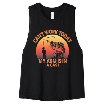 Cant Work Today My Arm Is In A Cast Fishing Women's Racerback Cropped Tank