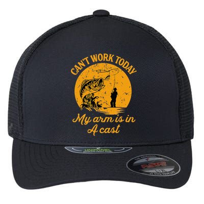 Can't Work Today My Arm is in A Cast Funny Fly Fishing Flexfit Unipanel Trucker Cap